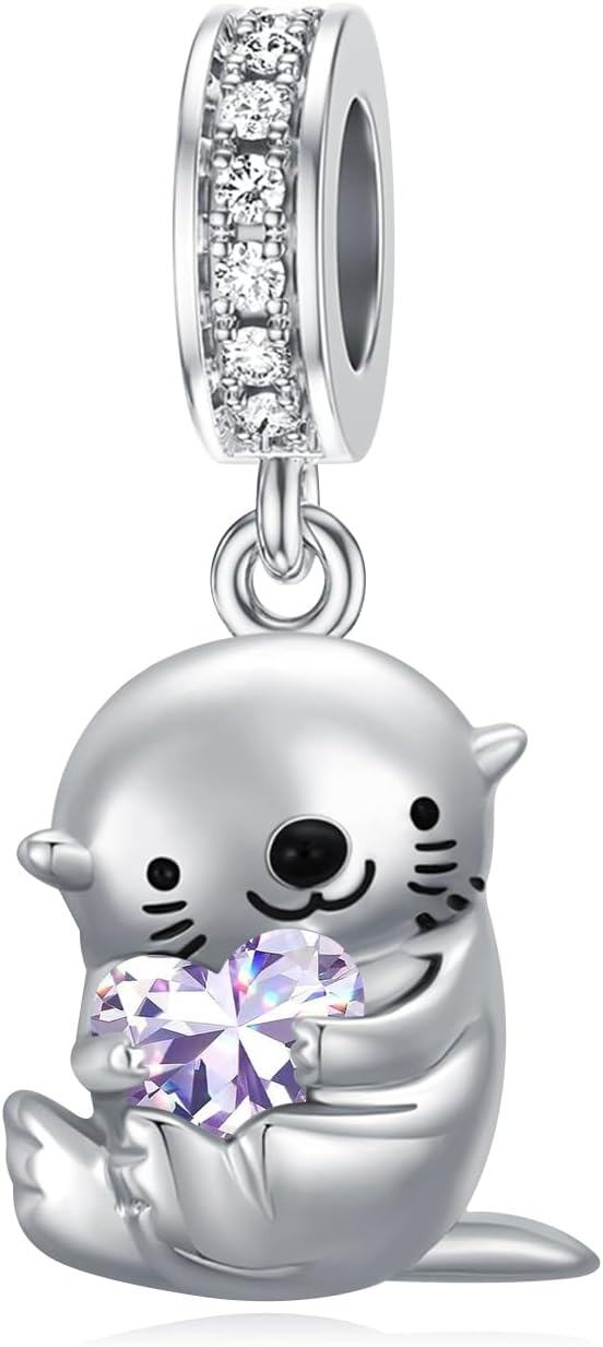 Sterling Silver Birthstone Otter Charm Bead for Jewelry Making  Char-06-Jun-Otter