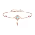 wholesale 925 Sterling Silver Moonstone Feather Charm Bracelet Wholesale - Adjustable 9-8 in-0-0