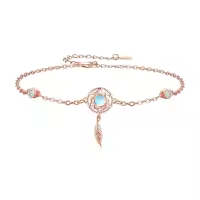 wholesale 925 Sterling Silver Moonstone Feather Charm Bracelet Wholesale - Adjustable 9-8 in-Rose Gold-Moonstone
