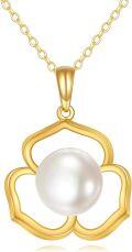 wholesale 14K Gold Flower Shape White Pearl Pendant Necklaces for Women Girls  Ideas-0-0