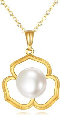 wholesale 14K Gold Flower Shape White Pearl Pendant Necklaces for Women Girls  Ideas-01-Three Dimensional Necklace