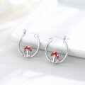 wholesale 925 Sterling Silver Red Enamel Mushroom Huggie Hoop Earrings-0-2