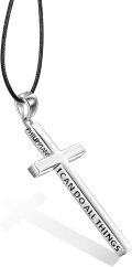 wholesale Sterling Silver Cross Necklace Philippians 4 13 I Can Do All Things Inspirational Gift-0-102