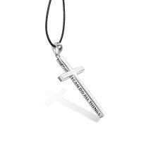 wholesale 925 Sterling Silver Cross Pendant With Blue Opal And Philippians Inscription-silver-Leather Rope