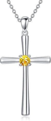wholesale 925 Sterling Silver Birthstone Cross Necklace for Women 18 20-11-November-Citrine