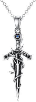 wholesale 925 Sterling Silver Blue Sapphire Medieval Sword Cross Pendant Necklace-0-0
