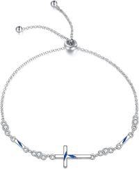 wholesale 925 Sterling Silver Blue Enamel Sideways Cross Adjustable Bolo Bracelet for Women Girls Religious s-Unique cross bracelets