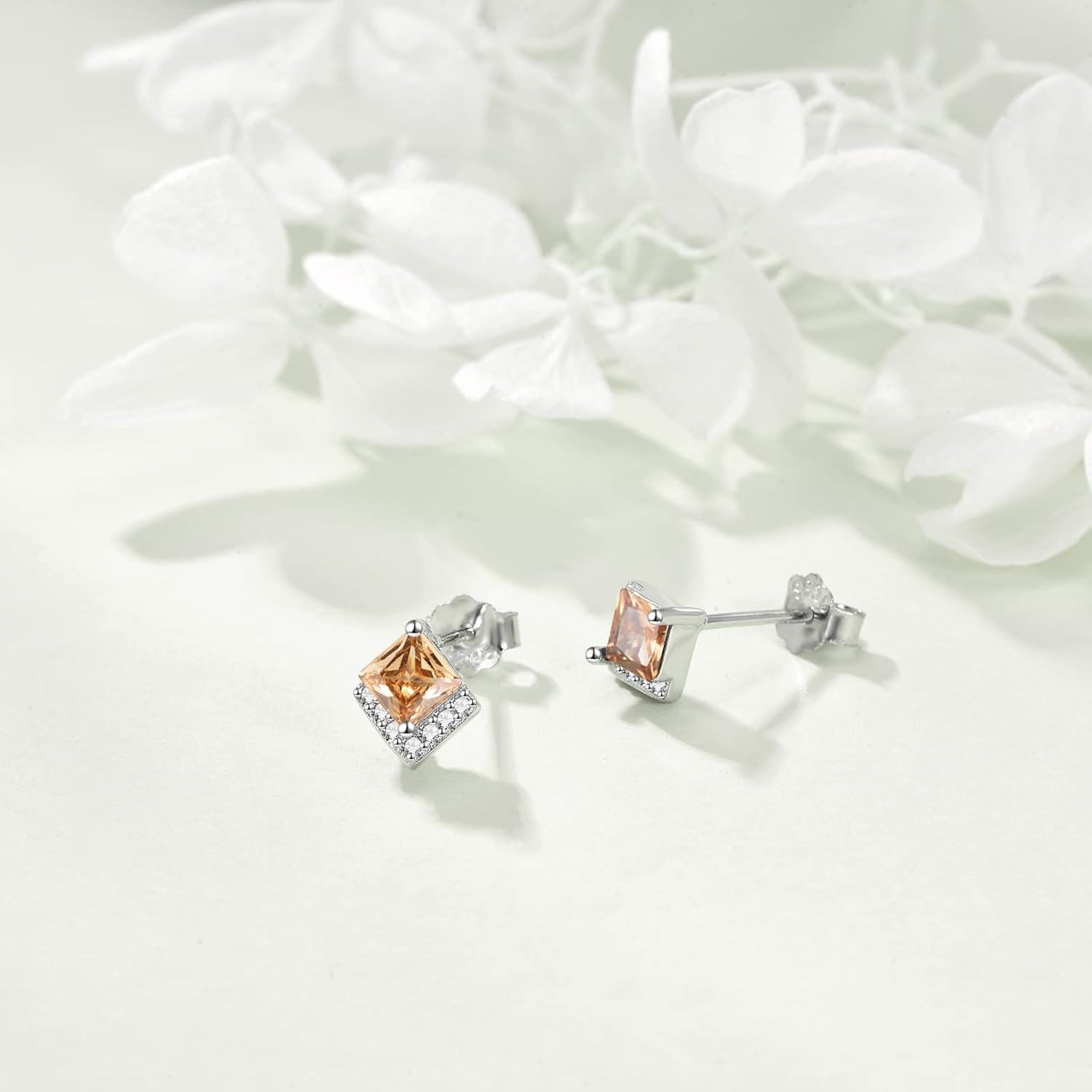 Sterling Silver Cubic Zirconia Birthstone Stud Earrings Hypoallergenic-0-3
