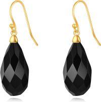 wholesale 925 Sterling Silver Gold Plated Black Onyx Drop Earrings with Filigree Design-Teardrop