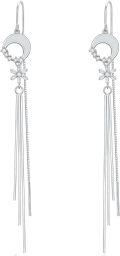 wholesale 925 Sterling Silver Moon & Star Threader Earrings w/ Tassel Chains for Women and Teens - Hypoallergenic Jewelry-0-0