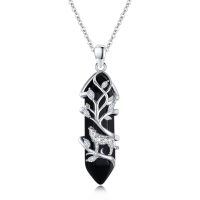 wholesale 925 Sterling Silver Black Wolf Tree Pendant Necklace Wholesale With Zircon Accents Elegant Design For Women-Crystal Wolf Black