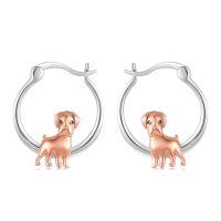 wholesale 925 Sterling Silver Two Tone Rose Gold Boxer Dog Hoop Earrings-Boxer