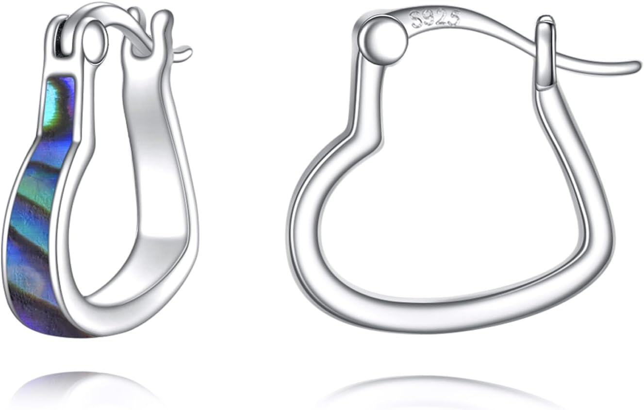 Sterling Silver Hypoallergenic Small Hoop Sun Leaf Triangle Huggie Earrings for Women-Heart-Heart