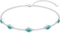 wholesale 925 Sterling Silver with Green Turquoise Stone Link Bracelet for Women-Rhombus Turquoise