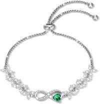 wholesale 925 Sterling Silver Heart Birthstone Tennis Bracelet Infinity Love Jewelry Gift for Women-05-May -Emerald