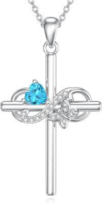 wholesale 925 Sterling Silver Birthstone Infinity Butterfly Cross Necklace for Women Gift for Mom Daughter Wife-03-March