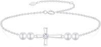 wholesale 10K Gold Chain with Pearls and Cross Pendant Ankle Anklet for Women-10K White Gold