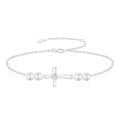 wholesale 10k White Gold Cross 5mm Natural Freshwater Pearl Anklet For Women-0-0