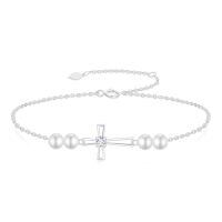 wholesale 10k White Gold Cross Pearl Bracelet-10K White Gold