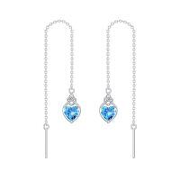 wholesale 925 Sterling Silver Celtic Knot Heart Threader Earrings w 12 Birthstones-3-Mar-Aquamarine Blue