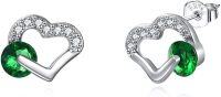 wholesale 925 Sterling Silver Green Emerald Heart Stud Earrings for Women - Valentines Day Gifts-Green