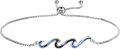 wholesale 925 Sterling Silver Green Stone Wave Adjustable Bracelet for Women - Ocean Inspired Beach Gift Idea-0-12