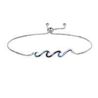 wholesale 925 Sterling Silver Green Stone Wave Adjustable Bracelet for Women - Ocean Inspired Beach Gift Idea-simulated abalone