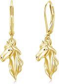 wholesale 925 Sterling Silver Gold Plated Dangle Horse Head Drop Earrings for Women-0-0