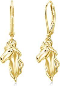 wholesale 925 Sterling Silver Gold Plated Dangle Horse Head Drop Earrings for Women-Horse Lever Back Earrings - Gold