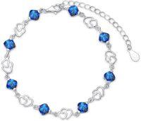 wholesale 925 Sterling Silver 925 Sterling Silver Birthstone Love Heart Bracelets for Women 12 Months 6 5+2 Inch Gifts for Girls Mom Wife Friend Girlfriend-9-September