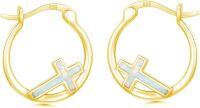 wholesale 925 Sterling Silver Opal Cross Huggie Hoop Earrings for Women and Girls-Gold