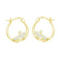 wholesale 925 Sterling Silver Opal Cross Huggie Hoop Earrings for Women and Girls-Gold