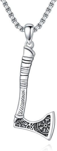 wholesale 925 Sterling Silver Axe Pendant Necklace  for Men - Norse Viking Jewelry with Rune Design and Chain 46cm Length-A01-AXE