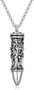 wholesale 925 Sterling Silver Cremation Jewelry Bullet Shape Tree of Life Pendant Urn Necklace for Ashes Memorial Keepsakes-0-0