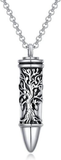 wholesale 925 Sterling Silver Cremation Jewelry Bullet Shape Tree of Life Pendant Urn Necklace for Ashes Memorial Keepsakes-Tree of Life