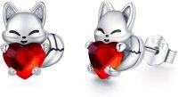 wholesale 925 Sterling Silver Crystal Fox Earrings Birthstone Studs for Sensitive Ears-Silver-01-Jan