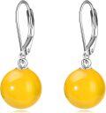 wholesale 925 Sterling Silver Yellow Jade Round Ball Leverback Dangle Drop Earrings for Women-0-0