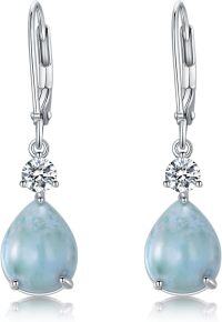wholesale 925 Sterling Silver Teardrop Opal & Sapphire Drop Earrings - Elegant Gemstone s for Her-Larimar 2