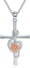 wholesale 925 Sterling Silver Heart Rose Cross Pendant Necklace for Women Girls Gifts-0-0