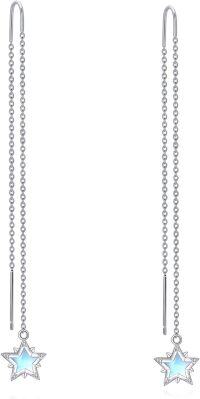 wholesale 925 Sterling Silver Moonstone Star Drop Earrings for Women-Star Threader earring