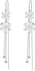 wholesale Silver Flower Threader Earrings for Women - Long Chain Hypoallergenic Tassel Earrings Fashion Jewelry-0-0