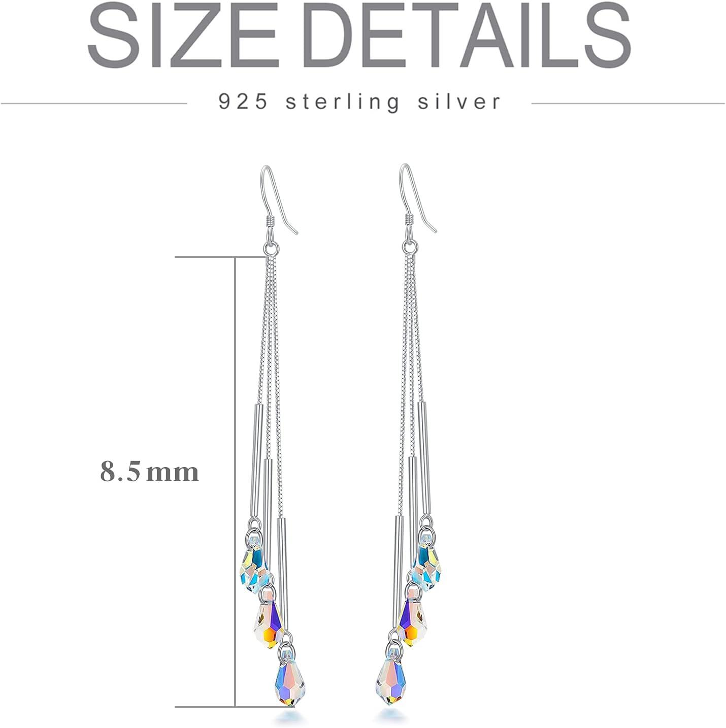 Sterling Silver Austrian Crystals Aurora Borealis Teardrop Dangle Earrings-0-5