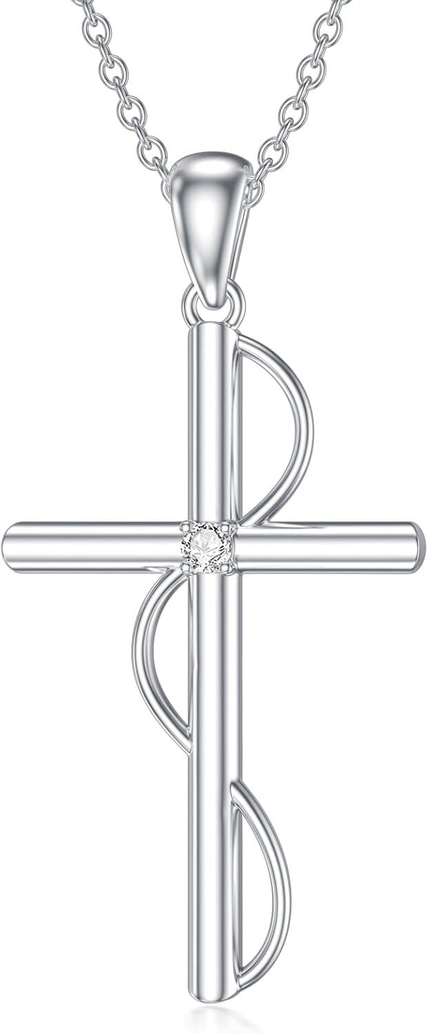 Sterling Silver Diamond Cross Necklace for Women-Type 13