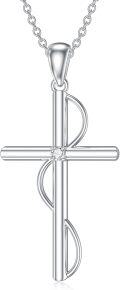 wholesale 925 Sterling Silver Cubic Zirconia Cross Pendant Necklace for Women-0-0