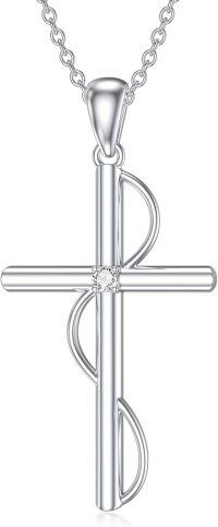 wholesale 925 Sterling Silver Cubic Zirconia Cross Pendant Necklace for Women-Type 13
