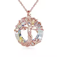 TOUPOP Sterling Silver Austrian Crystal Tree Of Life Necklace For Women-color_name:02-Rose Gold-White Crystal