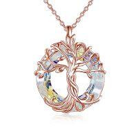 wholesale TOUPOP Tree Of Life Necklace For Women 925 Sterling Silver Family Tree Austrian Crystal Jewelry Birthday Christmas Gifts For Mom Wife Her -color_name:02-Rose Gold-White Crystal