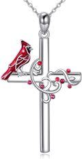 wholesale 925 Sterling Silver Red Cardinal Bird Gothic Cross Pendant Necklace for Women Gifts-0-0