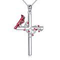wholesale 925 Sterling Silver Red Cardinal Bird Gothic Cross Pendant Necklace for Women Gifts-0-0