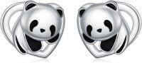 wholesale 925 Sterling Silver Panda Bear Heart Stud Earrings for Women Gift Ideas-Panda